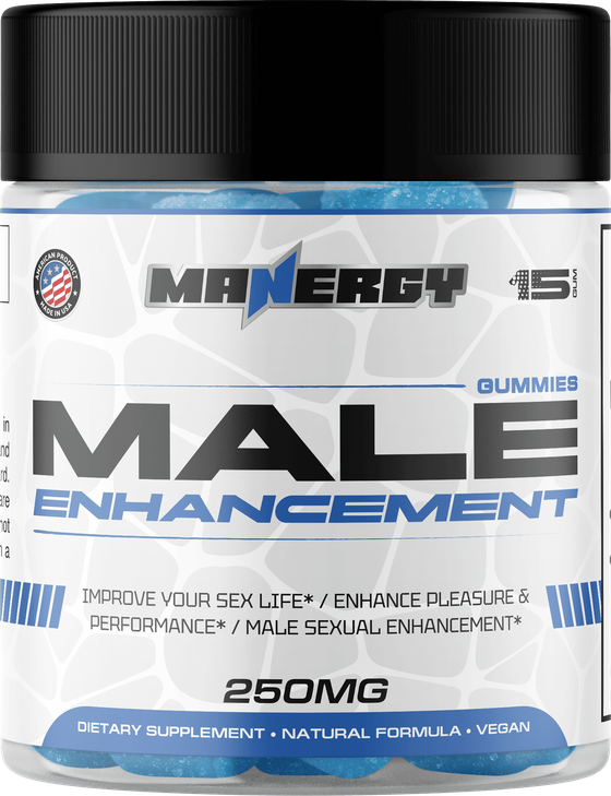 Manergy Male Enhancement Gummies bottle — 250mg, dietary supplement, natural vegan formula